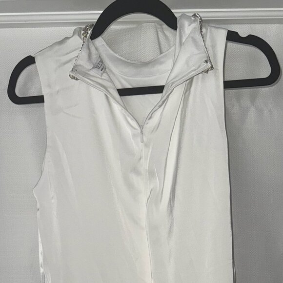 White Rhinestone Neckline Draped Mini Dress Womens Gown Mac Duggal - Picture 6 of 13